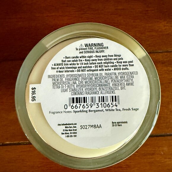 NEW WHITE TEA & SAGE Single Wick Candle 8oz Bath & Body Works - Picture 3 of 4